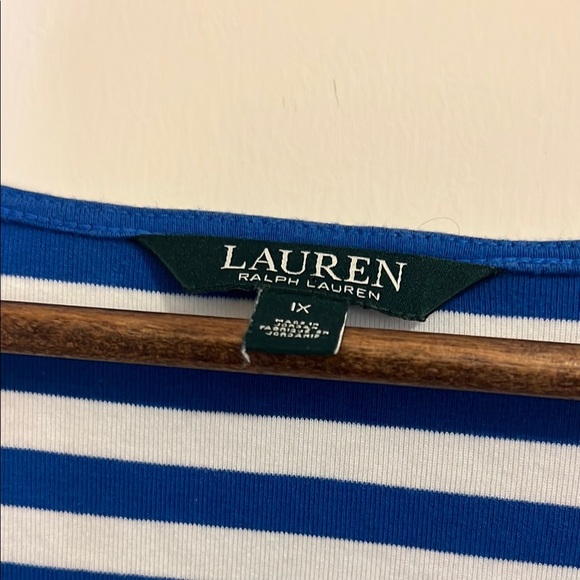 Lauren Ralph Lauren Blue and White Fitted Short Sleeve Tee, Plus Size 1X - Picture 3 of 7